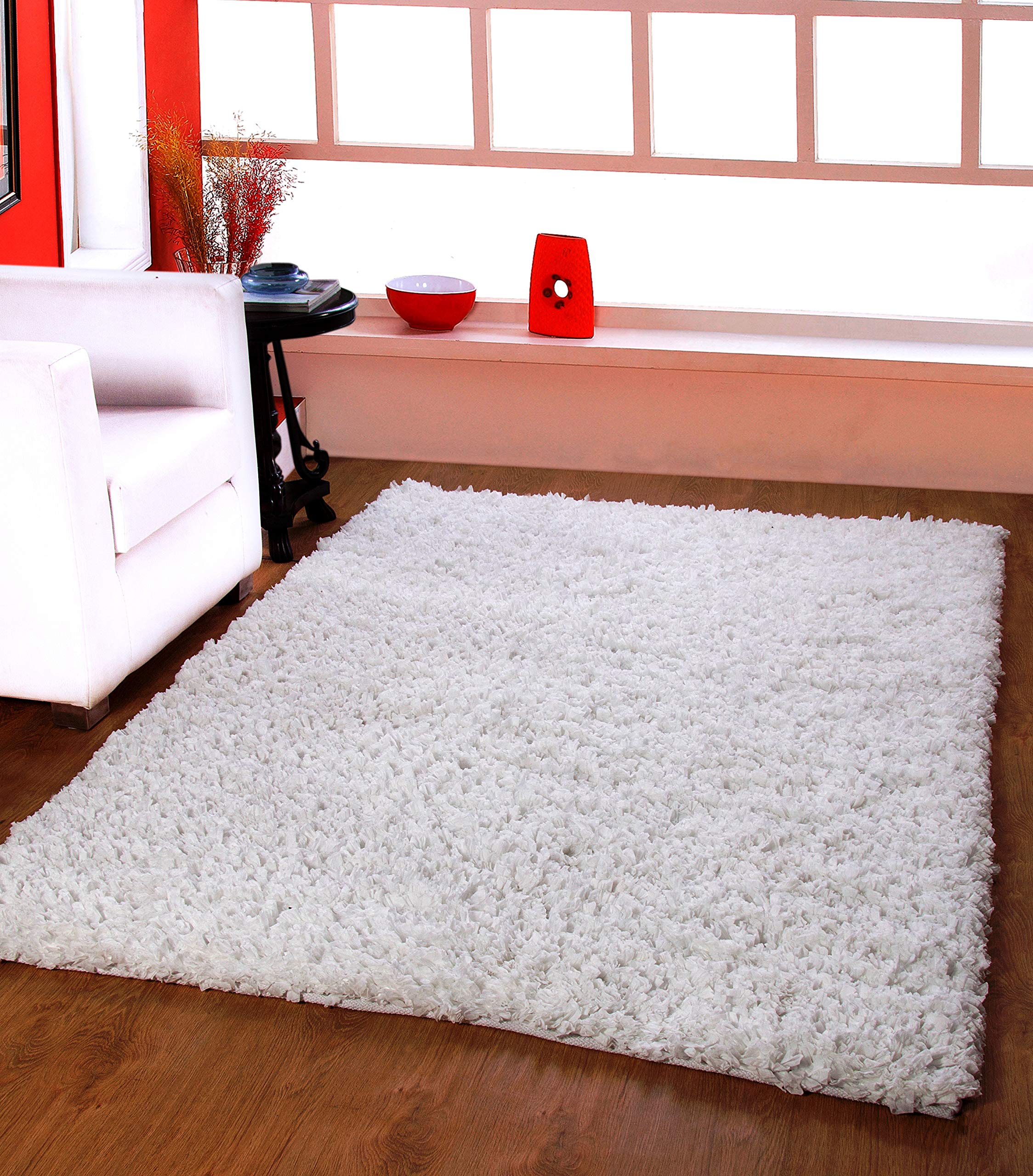 Centra Home Paper Shag. Handmade Rug Carpet Make You Feel Elegance, Soft & Rich 5x7.6ft White