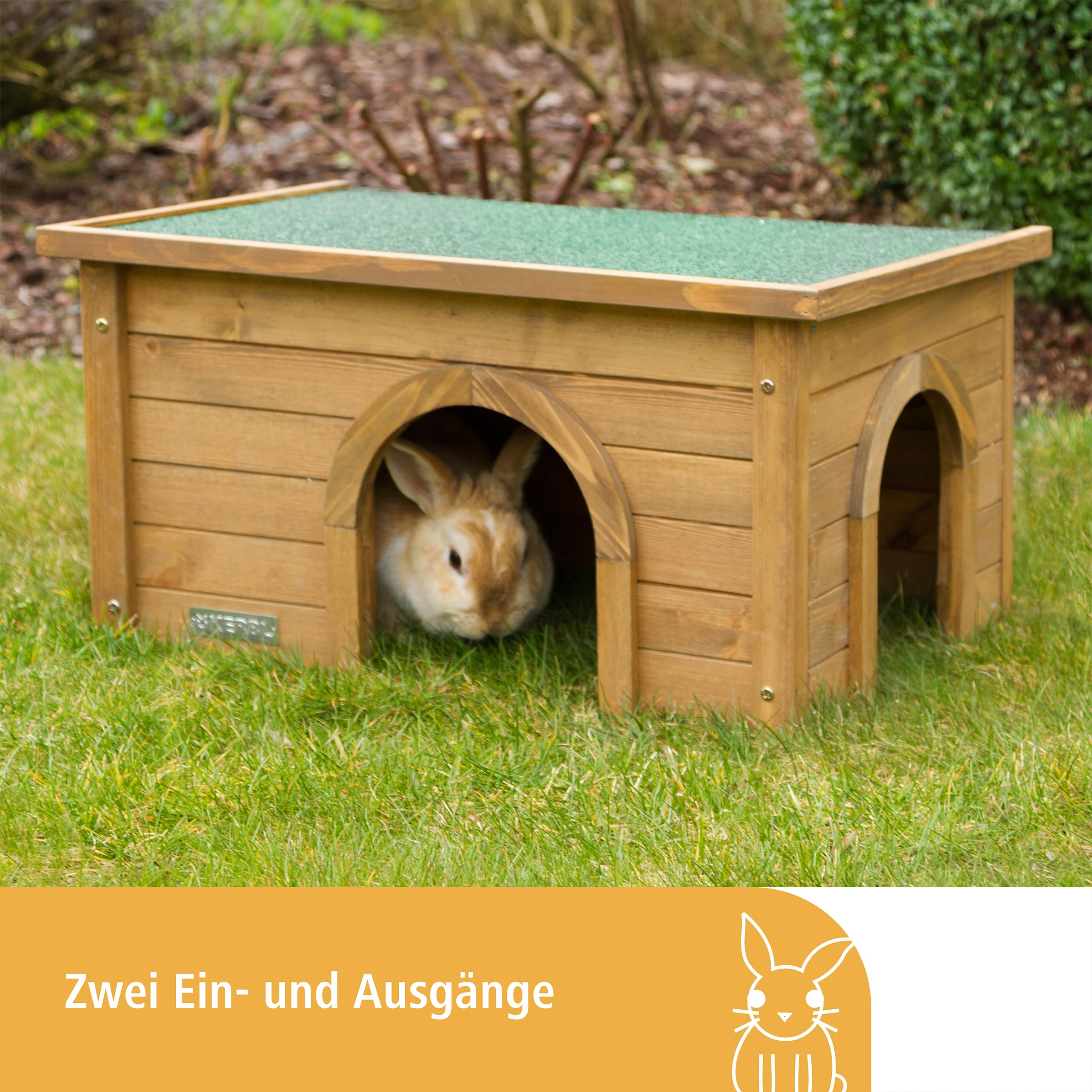 Kerbl Pet Nagerhaus, Kleintierhaus, Nagerhütte, 59x39x30cm, Spießtanne, Kunststoff, Nager, wetterfestes Dach, langlebig, robust