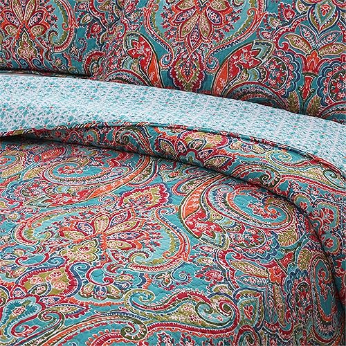 Miniatura 8 de Jacquard estilo algodón 3 piezas patchwork colcha Boho edredón juegos Queen (rojo)