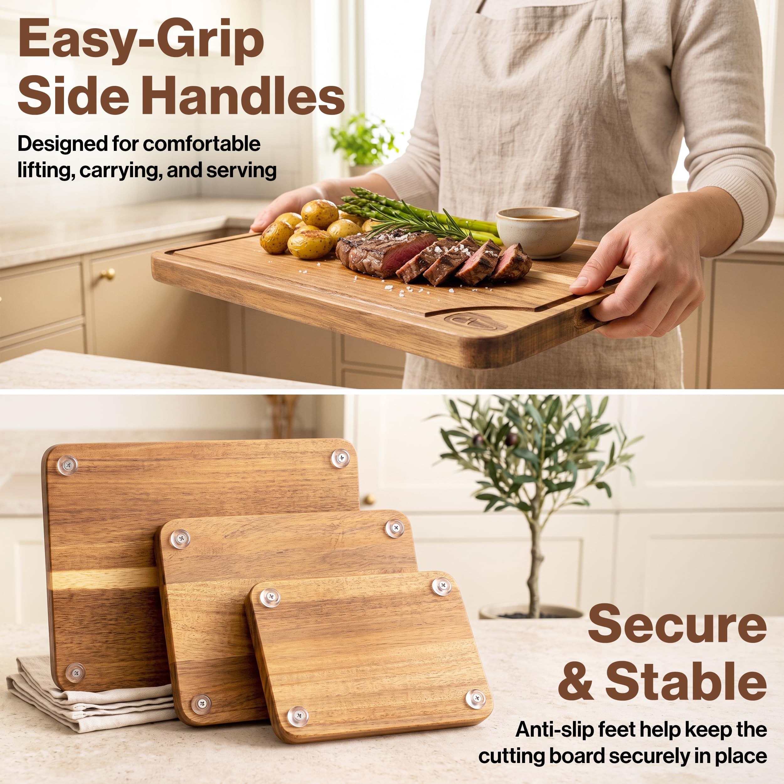 EDELHAUS Planche à Découper Acacia XL 40x30 cm, Lot de 3, Cire