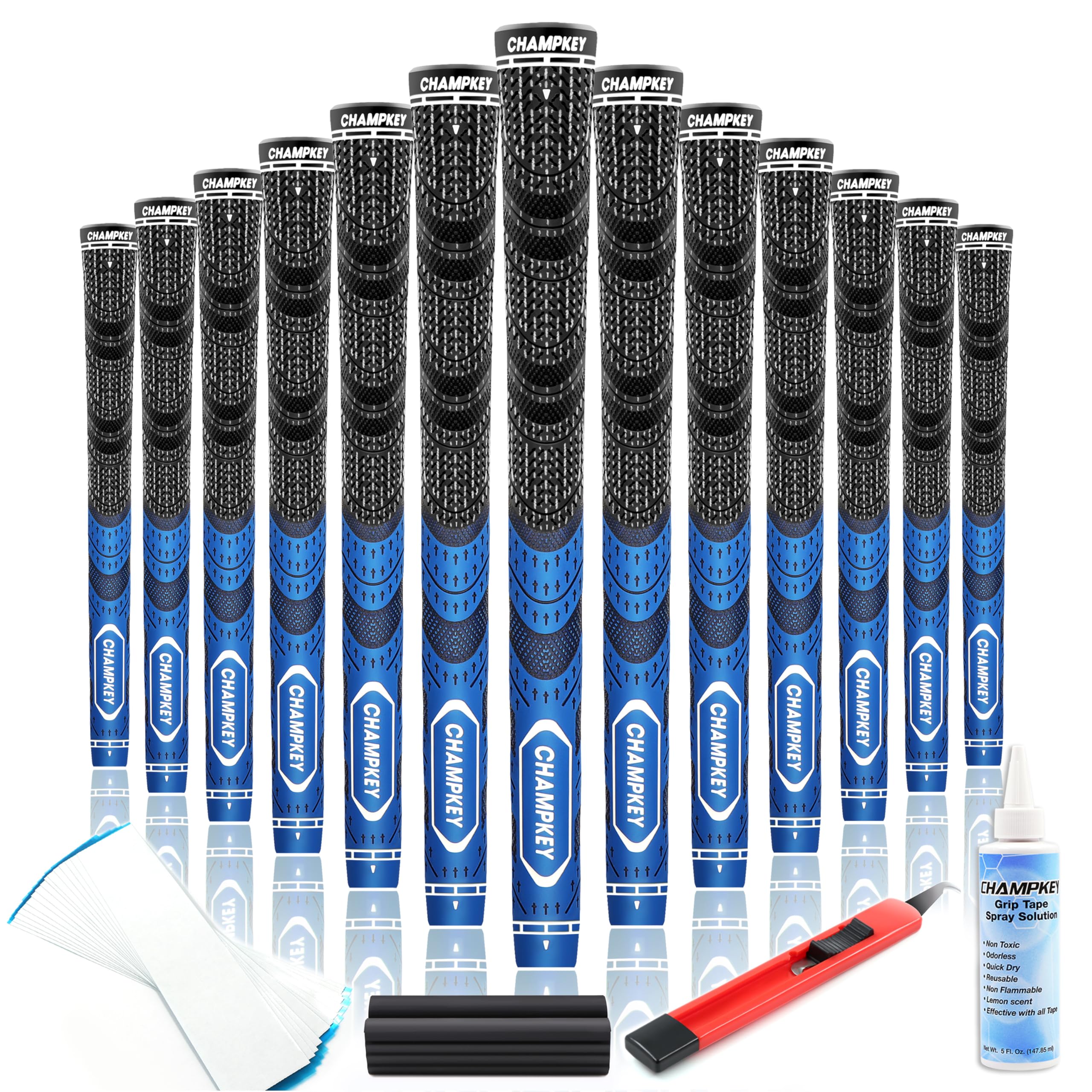 CHAMPKEY Premium Hybrid Golf Grips 13 Pack with All Repair Kits - All Weather Performance Golf Club Grips - High Traction and Control Half Corded Golf