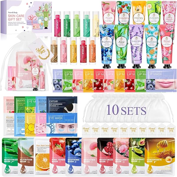 70 sztuk zestaw upominkowy dla kobiet, do pielęgnacji skóry, 10 sztuk akcesoriów do spa Skincare dla dziewcząt, z maseczkami na twarz, kremem do rąk, płatkami pod oczy, maseczkami do ust, balsamem do