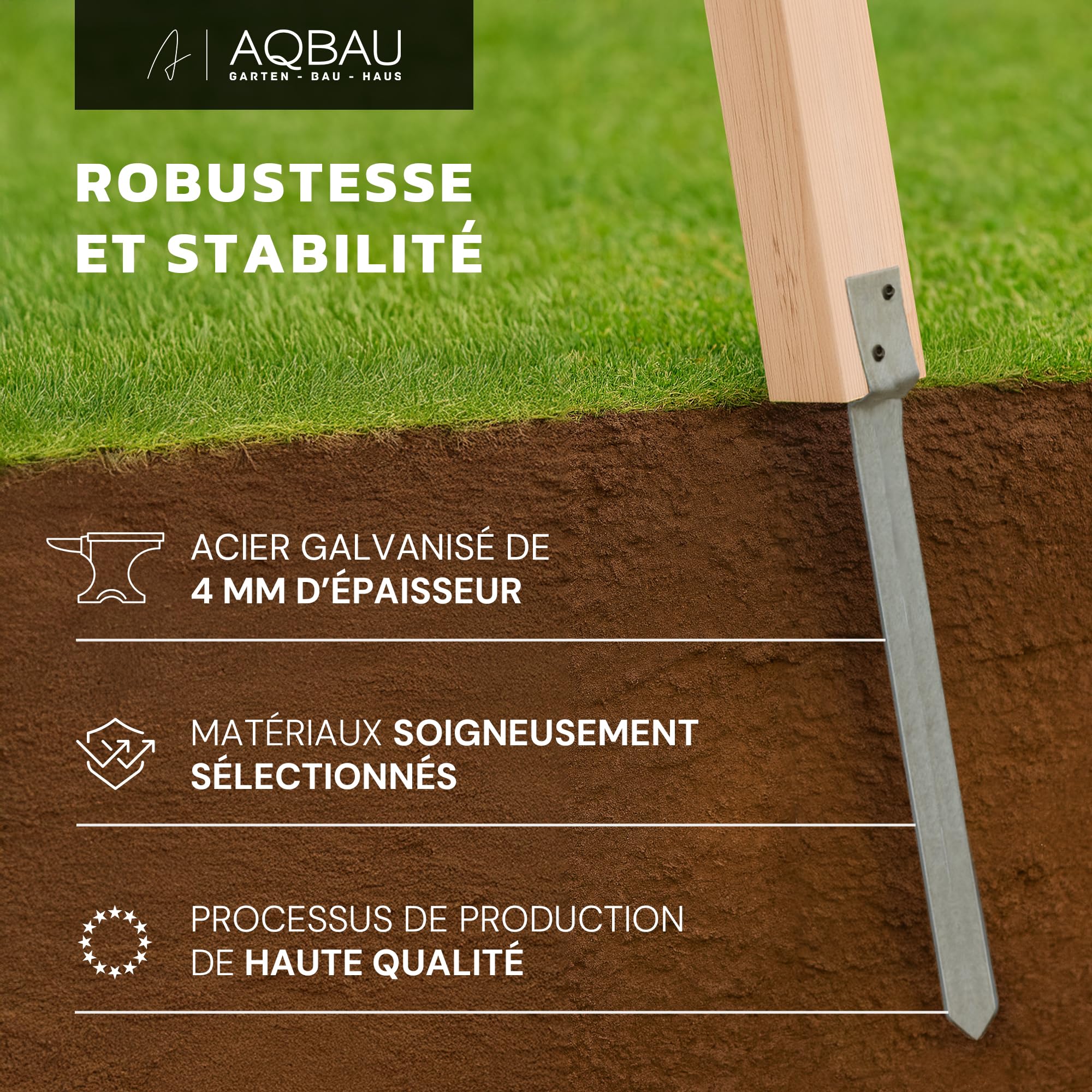 Set di 4 supporti per pali a forma di L, 50 cm, manicotto in acciaio zincato a caldo, ancoraggio a terra per pali in legno, recinzione, pergolato e altalena, spessore 4 mm