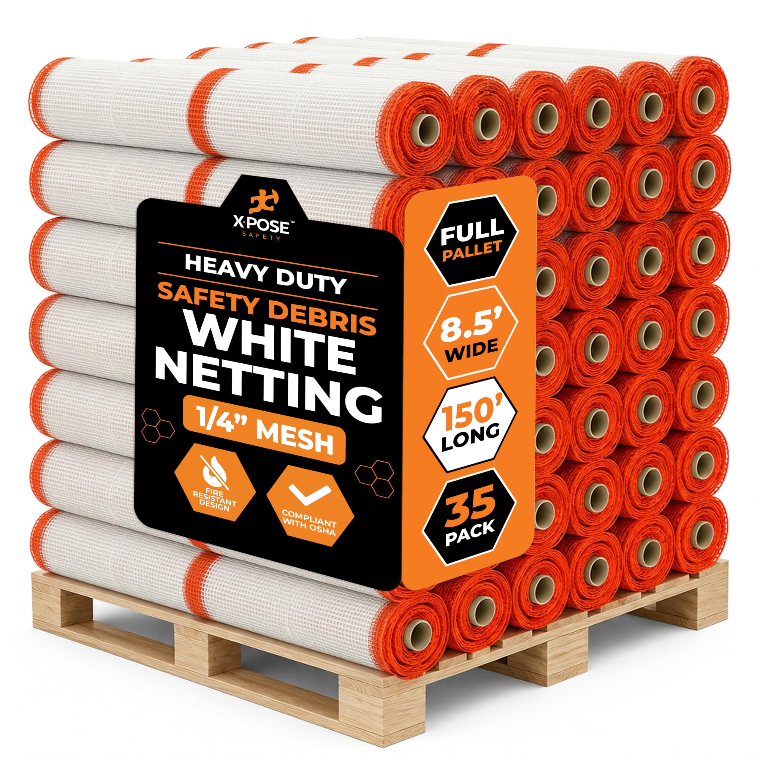 Xpose Safety Construction Safety Netting – 8.5' x 150', 1/4" Mesh Scaffold