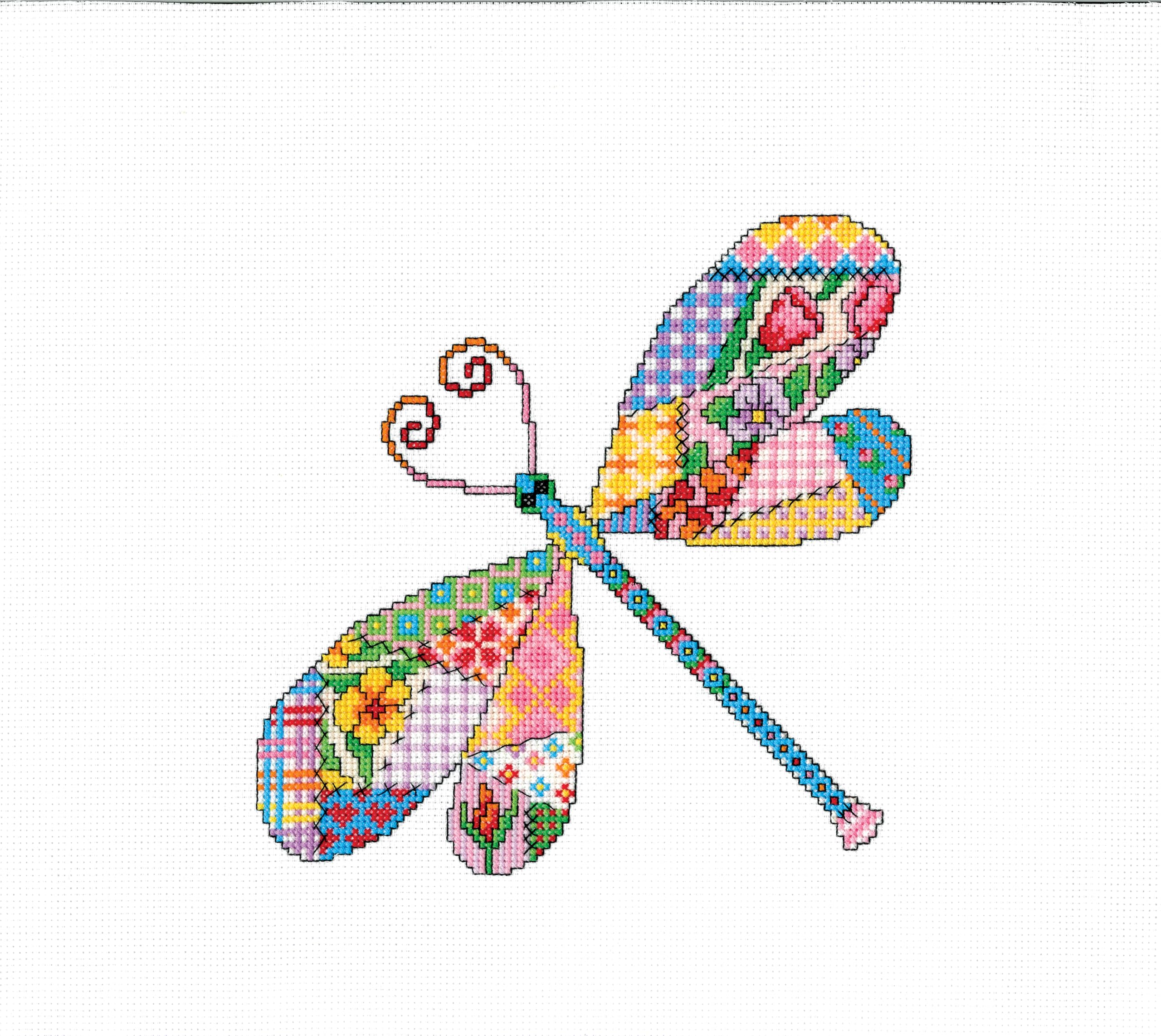 Heritage Crafts N/A Cross Stitch Kit - Patchwork Dragofly By Michael Learer - 14 Cout Aid