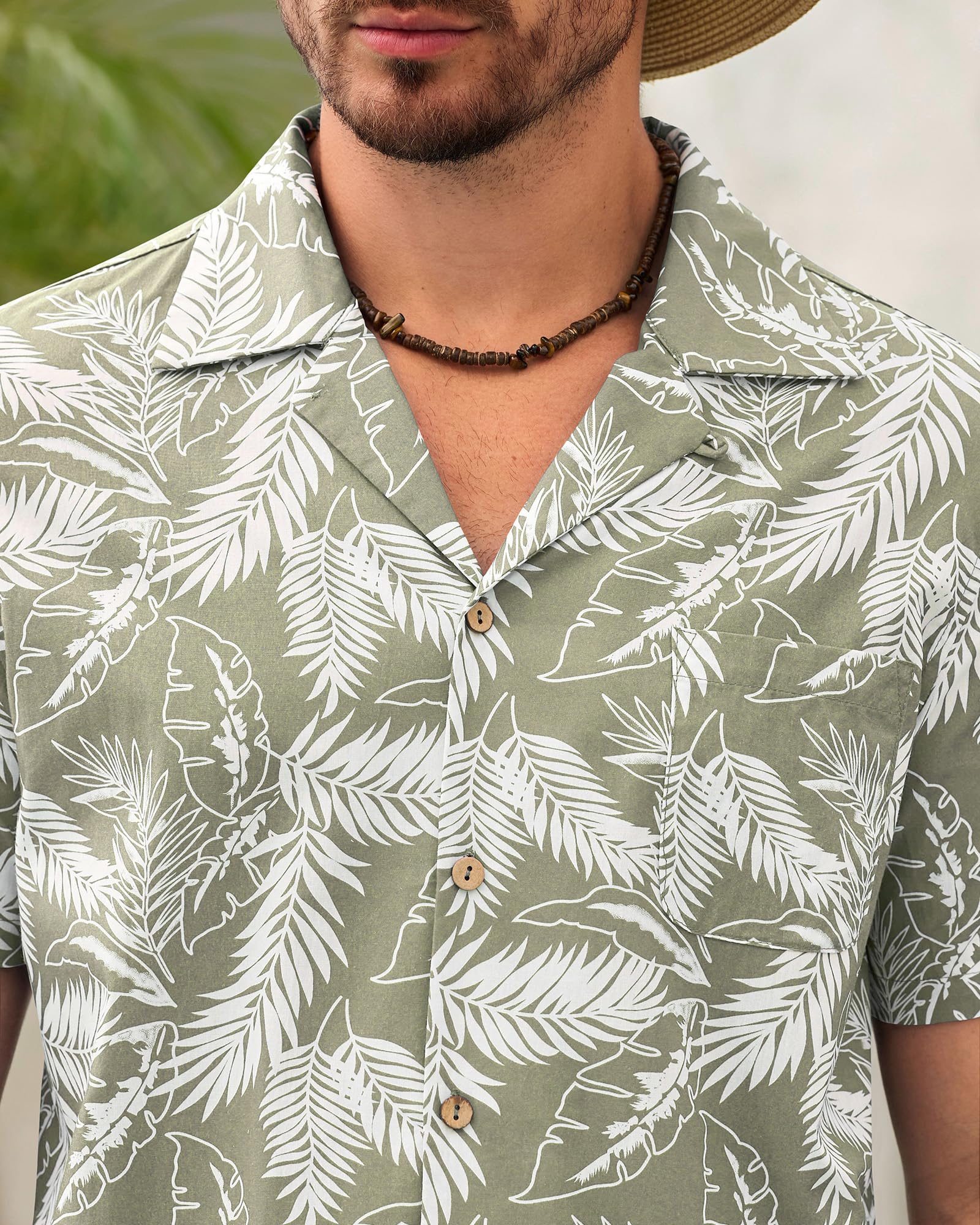 Beotyshow Herren Hawaiihemd Freizeit Hemd Kurzarm Baumwolle Blumen Shirt Urlaub Sommer Strand Hemd Reise Shirts
