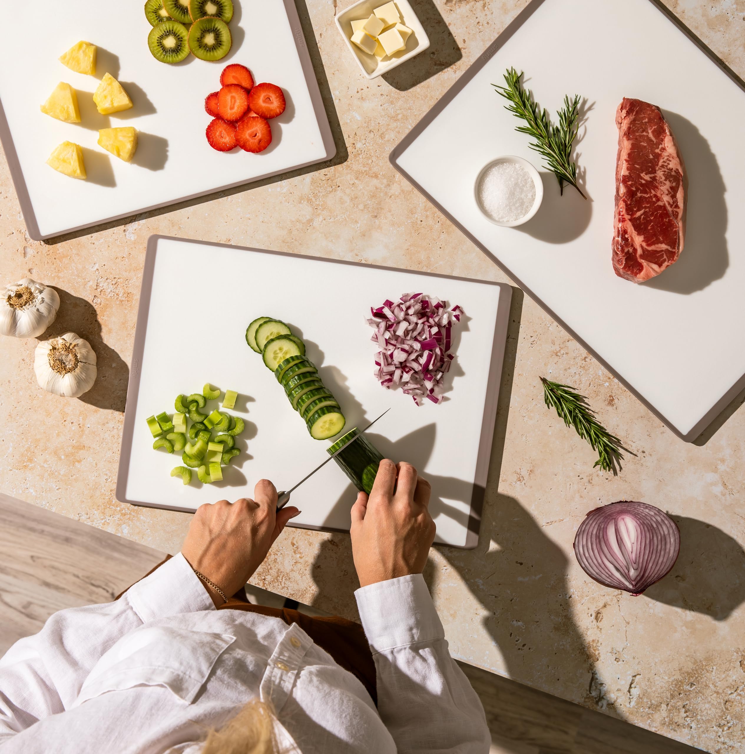 SMIRLY Plastic Cutting Board Set, Dishwasher Safe