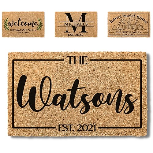Housewarming Gifts for New Home, Personalized Door Mat, 3 Sizes - 6 Designs, Custom Doormat with Family Name, Customized Welcome Mat Outside for