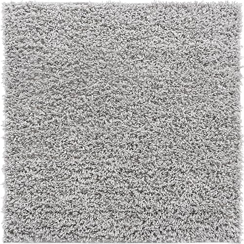 Miniatura 8 de Unique Loom Davos Shag Collection - Alfombra de área, color liso (3 pies 3 pulgadas, cuadrada, esterlina)