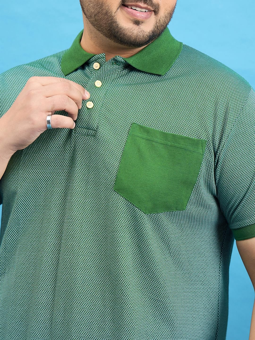 Bigbanana Męskie Plus Size Solid Bottle Green Polo T-shirty