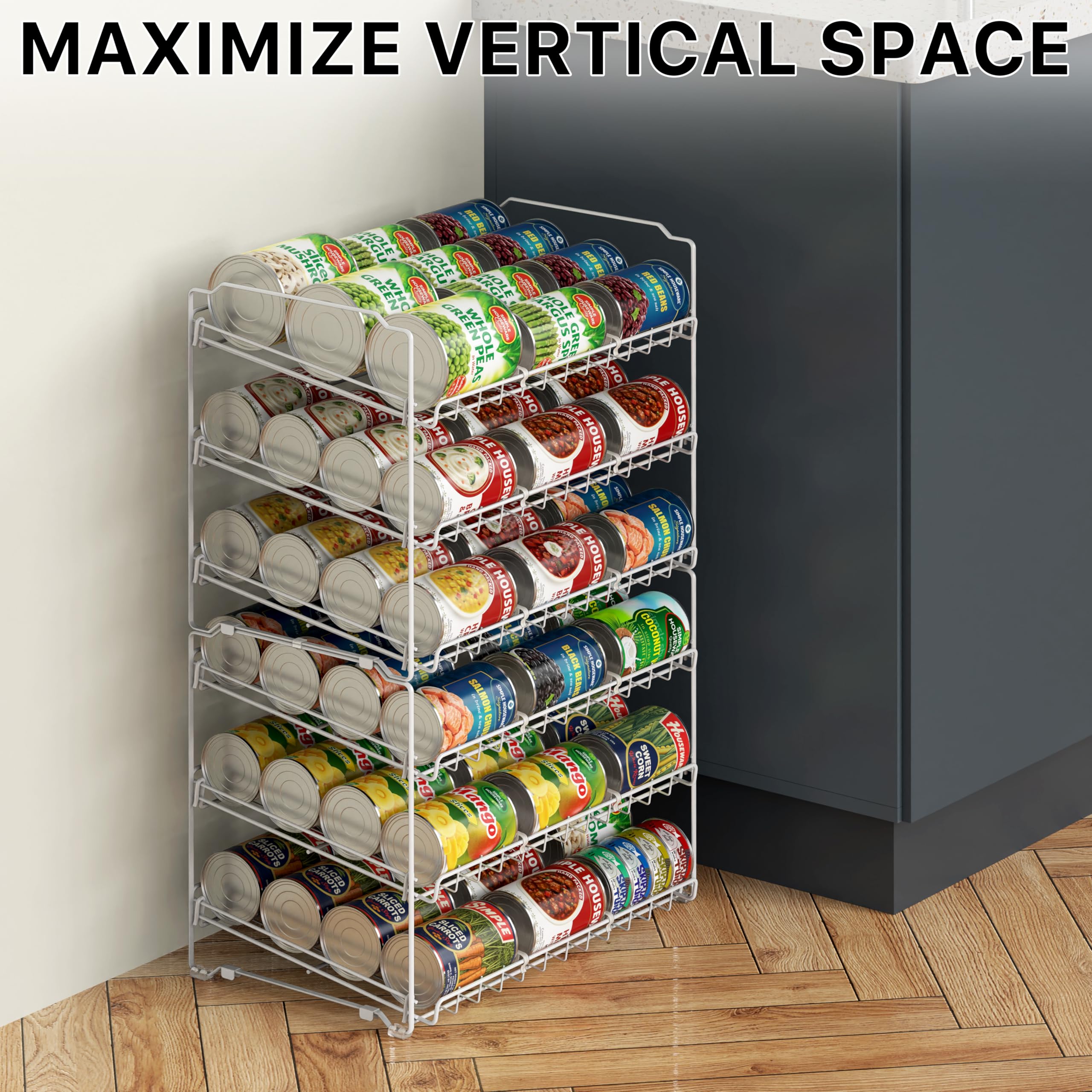 Simple Houseware Stapelbarer Dosenregal-Organizer, Weiß | Dosenspender für Speisekammer/Schrank, verstellbare Trennwände, 29,2 cm D x 43,2 cm B x 34,92 cm H