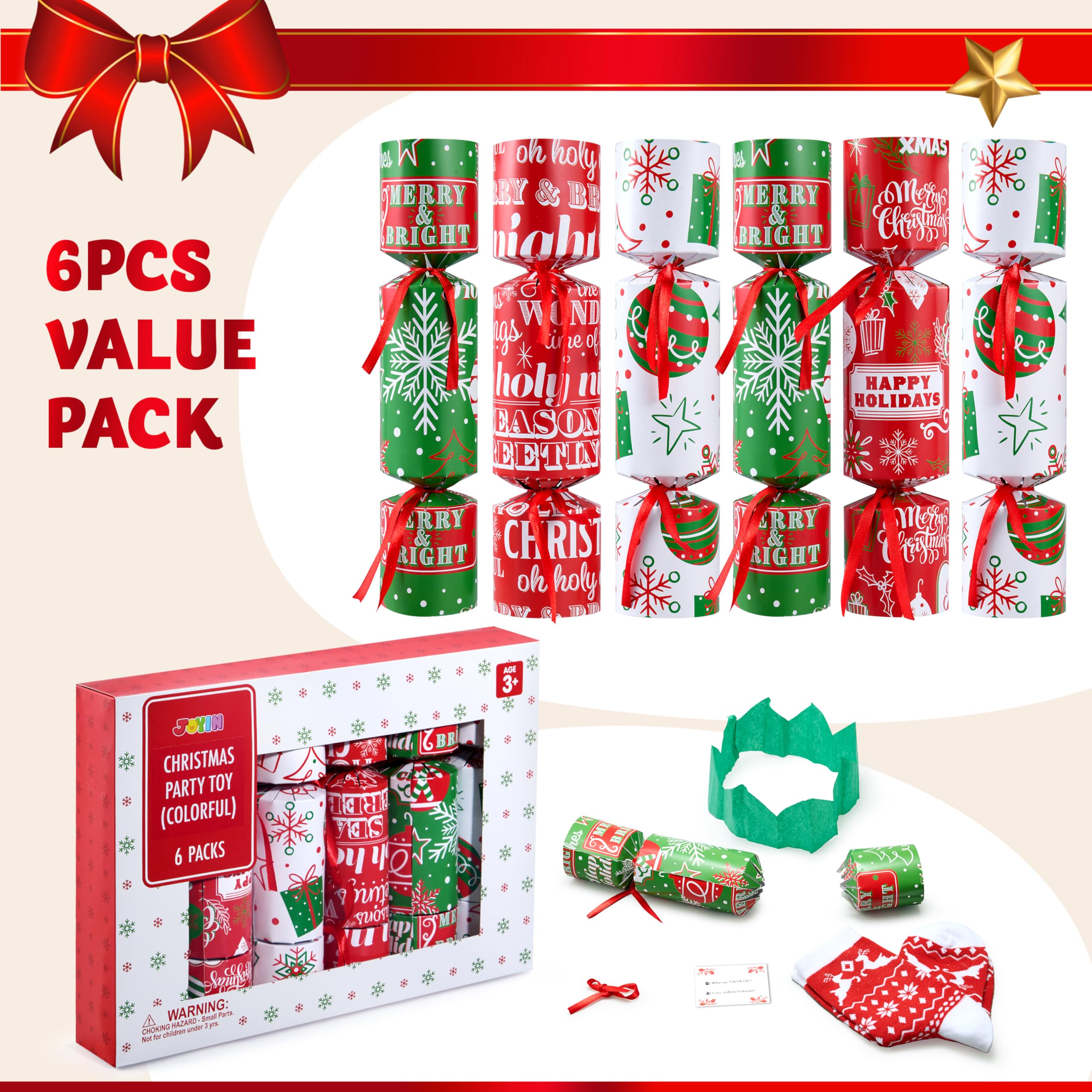 JOYIN 6 Pieces Christmas Crackers Christmas Party Toys Without Push Button with Wind-Up Toy - Image 3