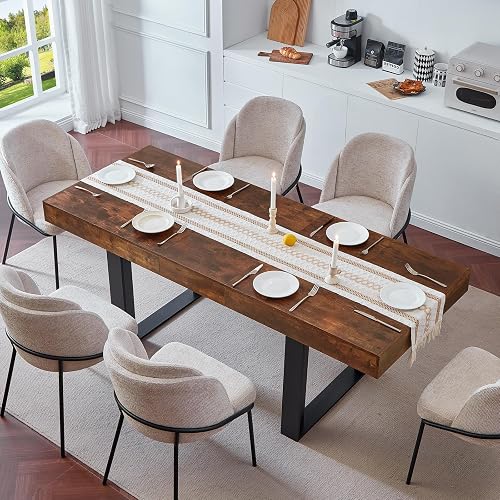 Dining Table Extendable 63 in-79 in for 4-8 Expandable Wood Rectangle with Fluted Base for Dinning Room Kitchen Living Room Farmhouse Rustic Walnut