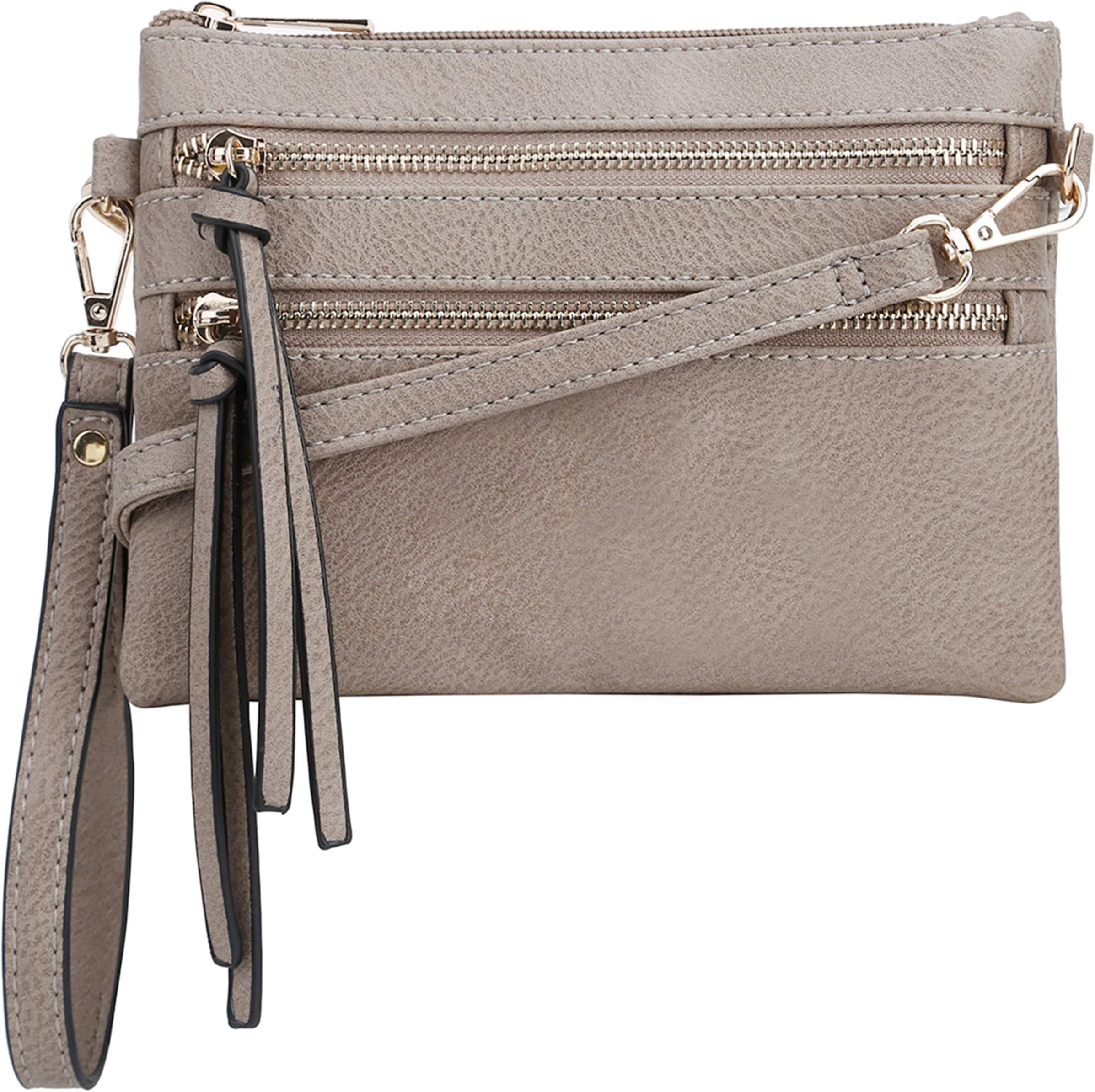 DELUXITY Essential Casual Functional Multi Pocket Double Zipper Crossbody Purse Bag Shoulder Bag for Women