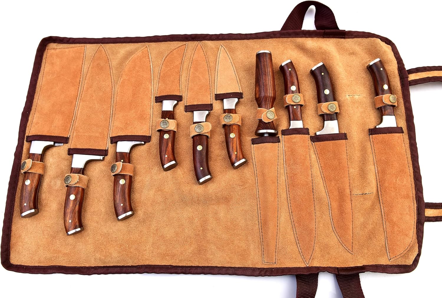 Randy Handmade Damascus Kitchen Chef Knife Set - Professional Damascus Steel Knife Set - 10 pcs Japanese Damascus Knife Set With Leather Bag/Case(10801)