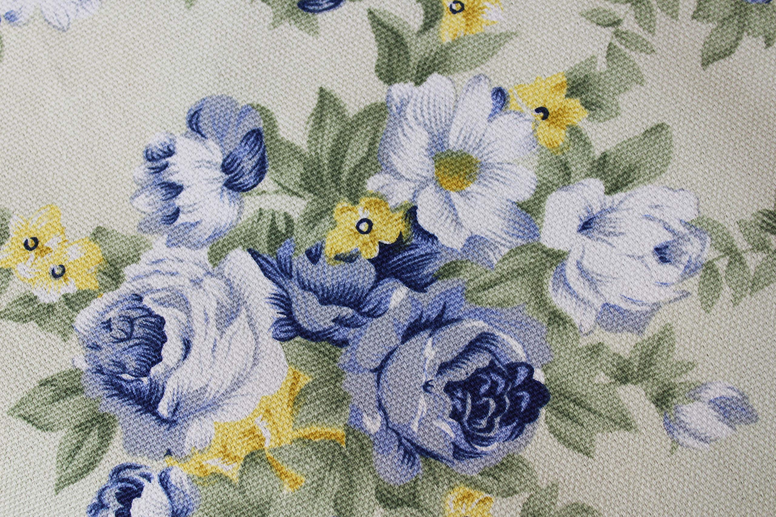 KAMACA Landhaus Tischdecke „Rosen Romantik“ – 100% Baumwolle, Mit Rosenmuster, Maschinenwaschbar (Creme/Blau)