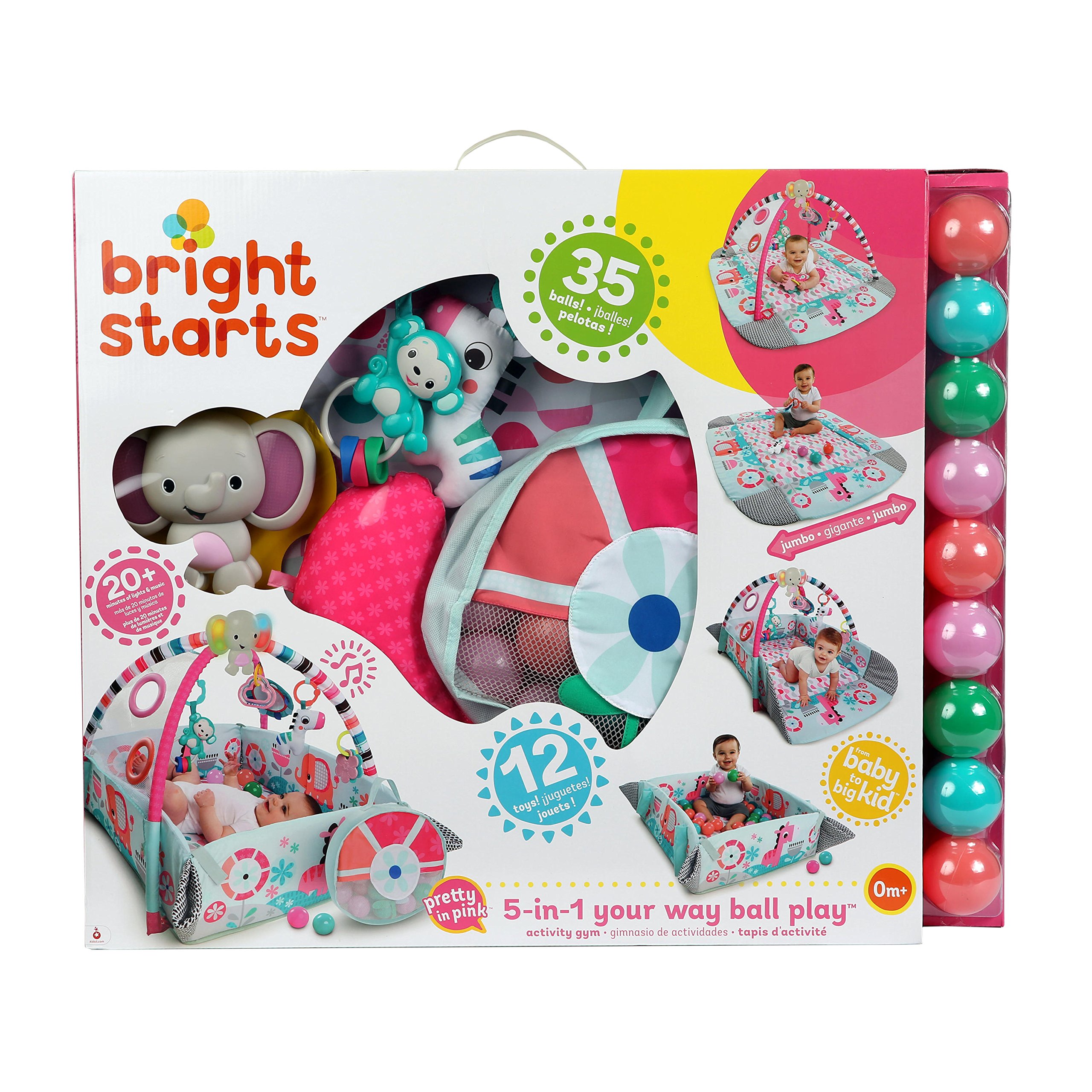 Bright Starts, 5 in 1 Spieldecke mit Spielbogen, Your Way Ball Play - mit anpassbaren Wänden, Melodien sowie 35 Bällen und weiteren Spielzeugen, pink