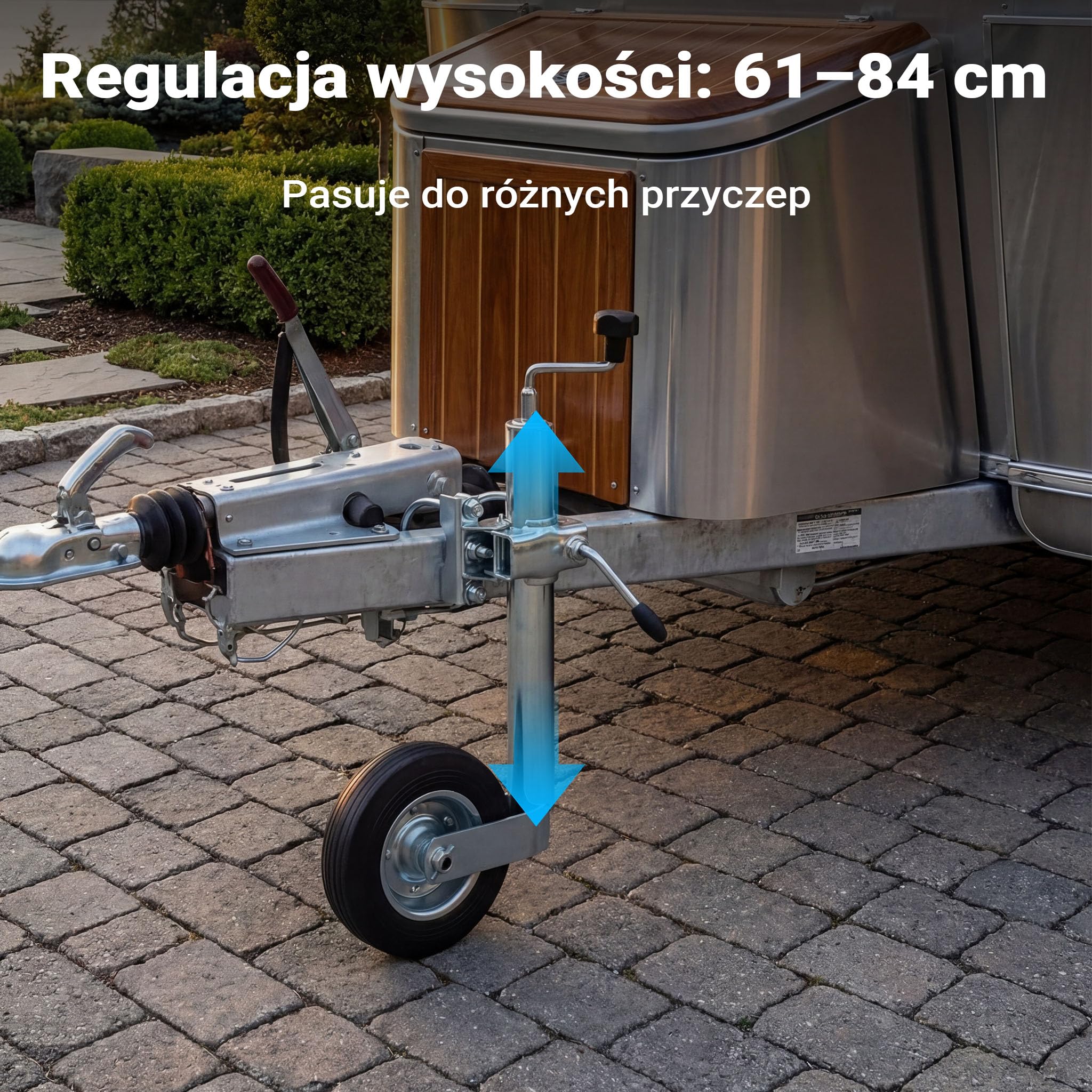 Koło podporowe do przyczepy z obejmą i zaciskami do 362kg obciążenia podporowego 48mm