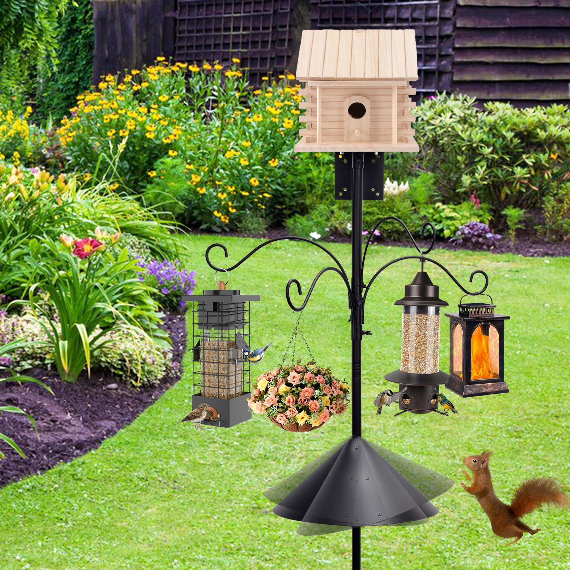 Vogelfutterstation Aus Metall, 236cm, Eichhörnchensicher Mit Schallwand & 4 Haken – Stabil, Verstellbar