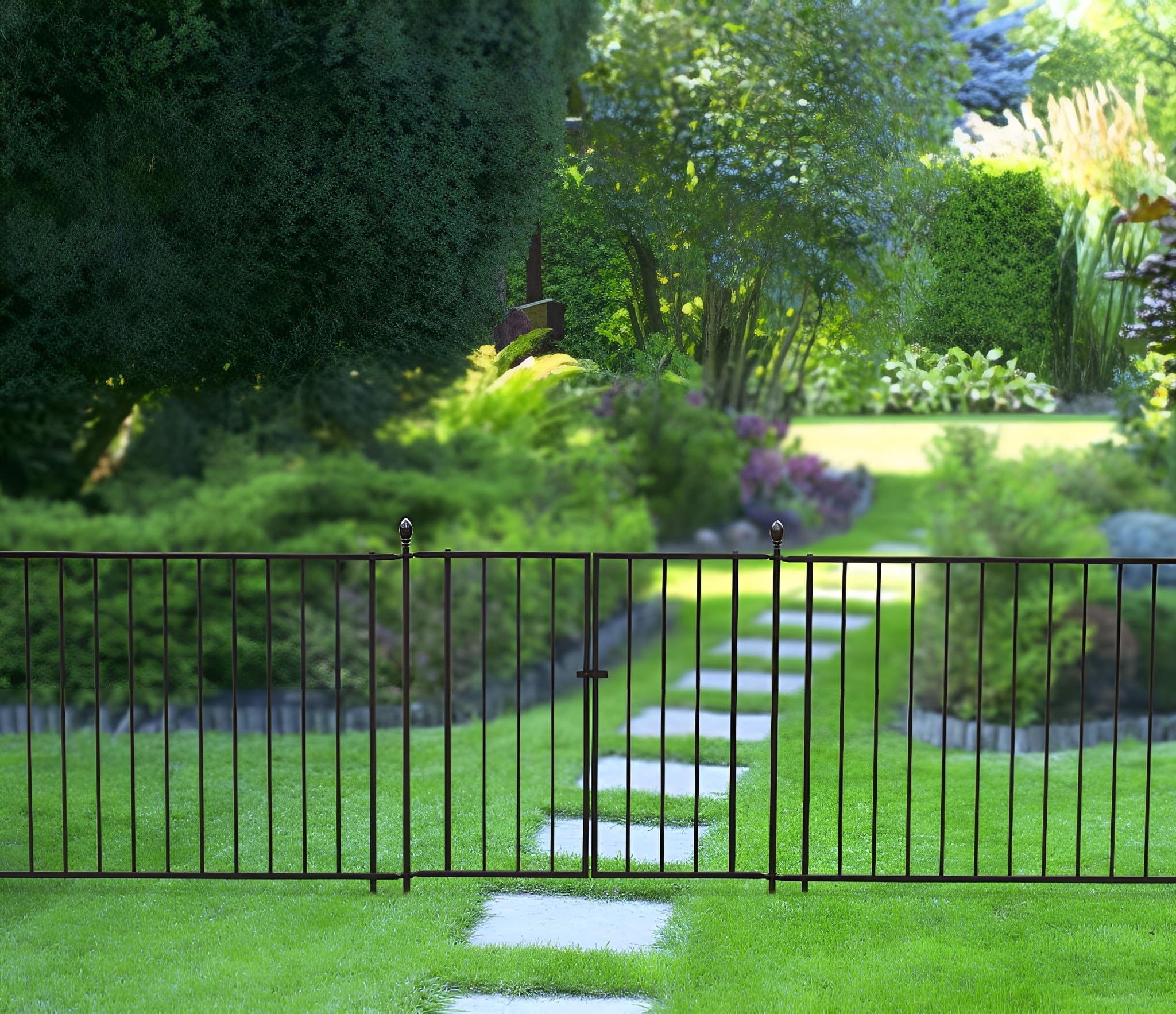 122cm Abbey Road Fence Section Black Galvanised Steel Panacea Fence System