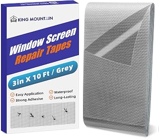 KING MOUNTAIN Grey Window Screen Repair Tape,3inX10FT Heavy Duty Screen Repair Kit for Window Screen and Screen Door,Strong Adhesive & Waterproof Window Screen Patch