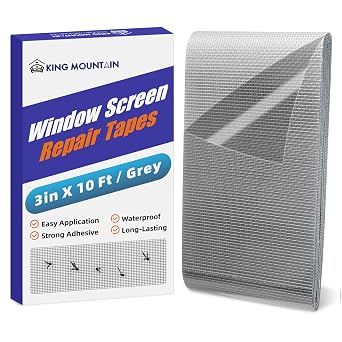 KING MOUNTAIN Grey Window Screen Repair Tape,3inX10FT Heavy Duty Screen Repair Kit for Window Screen and Screen Door,Strong Adhesive & Waterproof Window Screen Patch
