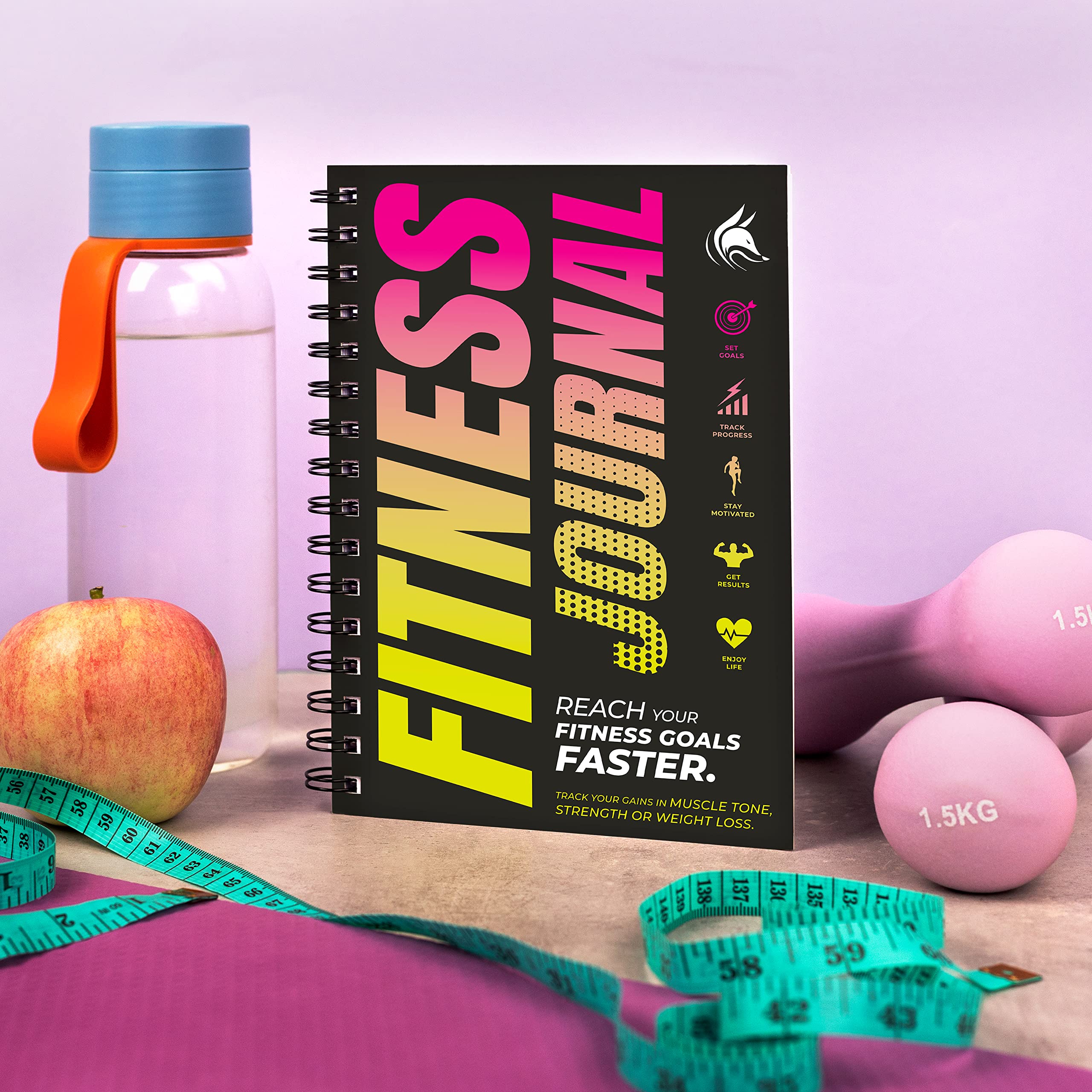 Clever Fox Journal De Fitness A5 - 127 Jours De Suivi, Objectifs, Cardio, Haltères, Poids Corporel, Couverture Laminée, Bleu Ciel Et Marine