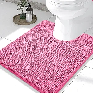 Smiry Luxury Chenille Toilet Rugs U-Shaped 24x20, Soft Absorbent Non-Slip Contour Bathroom Rugs for Toilet, Machine Washable Contoured Bath Mats, Hot Pink