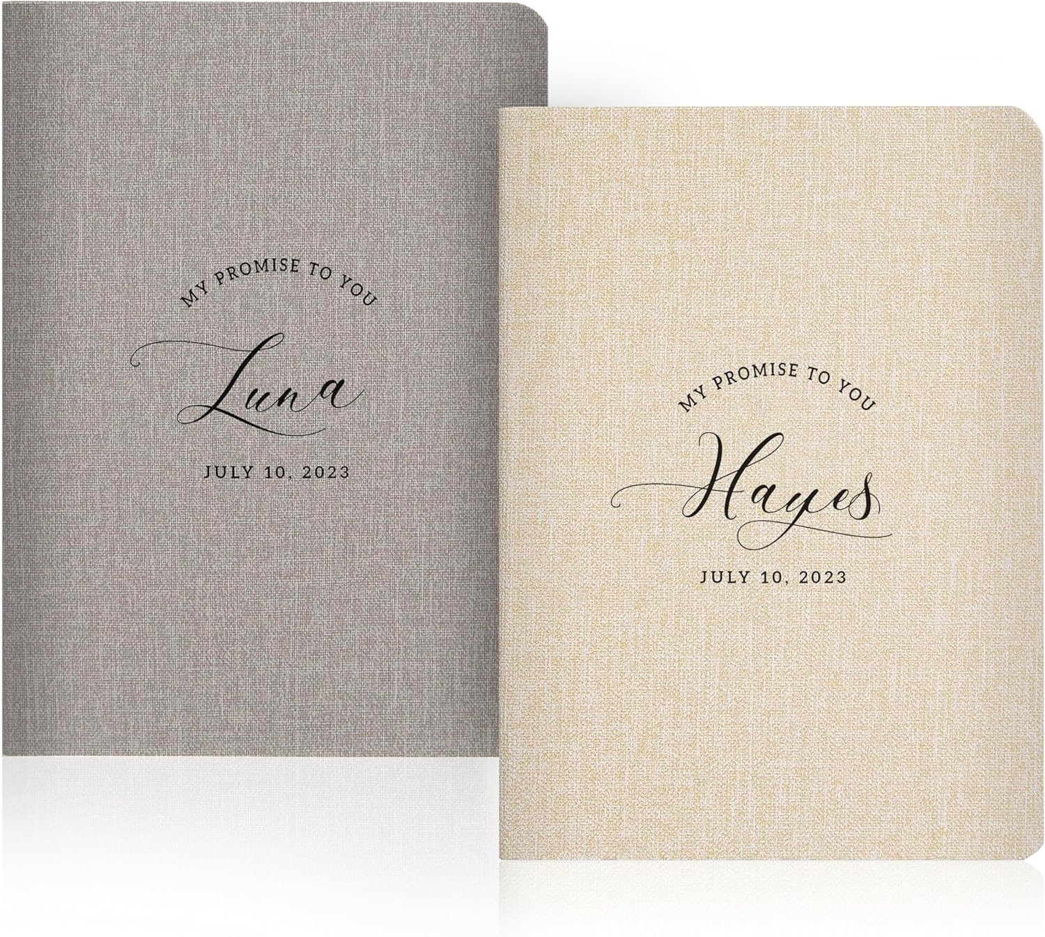 Personalized Slim Vow Books (Set of 2) - Soft Cover Wedding Ceremony Vow Booklets, Speech Notebook Journal, Gift for Newly Engaged Couple, 48 Lined Pages, Design 3, 5.75" x 4"
