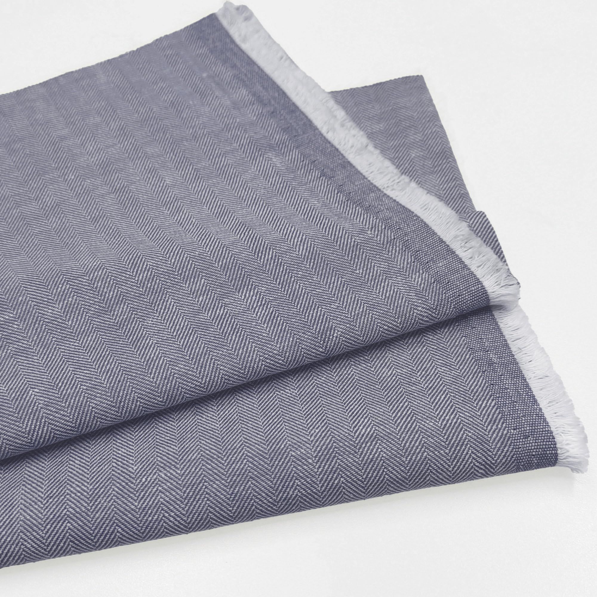 Herringbone Zig Zag Linen Cotton Blend Fabric – Soft Dressmaking, Upholstery, Curtains, Cushions & Craft Textile | 58" (147 cm) Wide (per Half Metre, Navy Blue)