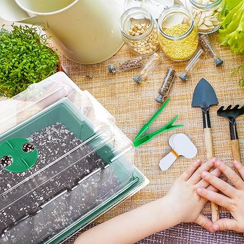 Miniatura 7 de Hahood Paquete de 6 bandejas de inicio de semillas con cúpula de humedad, bandejas de cultivo de germinación de plástico con etiquetas de plantas,