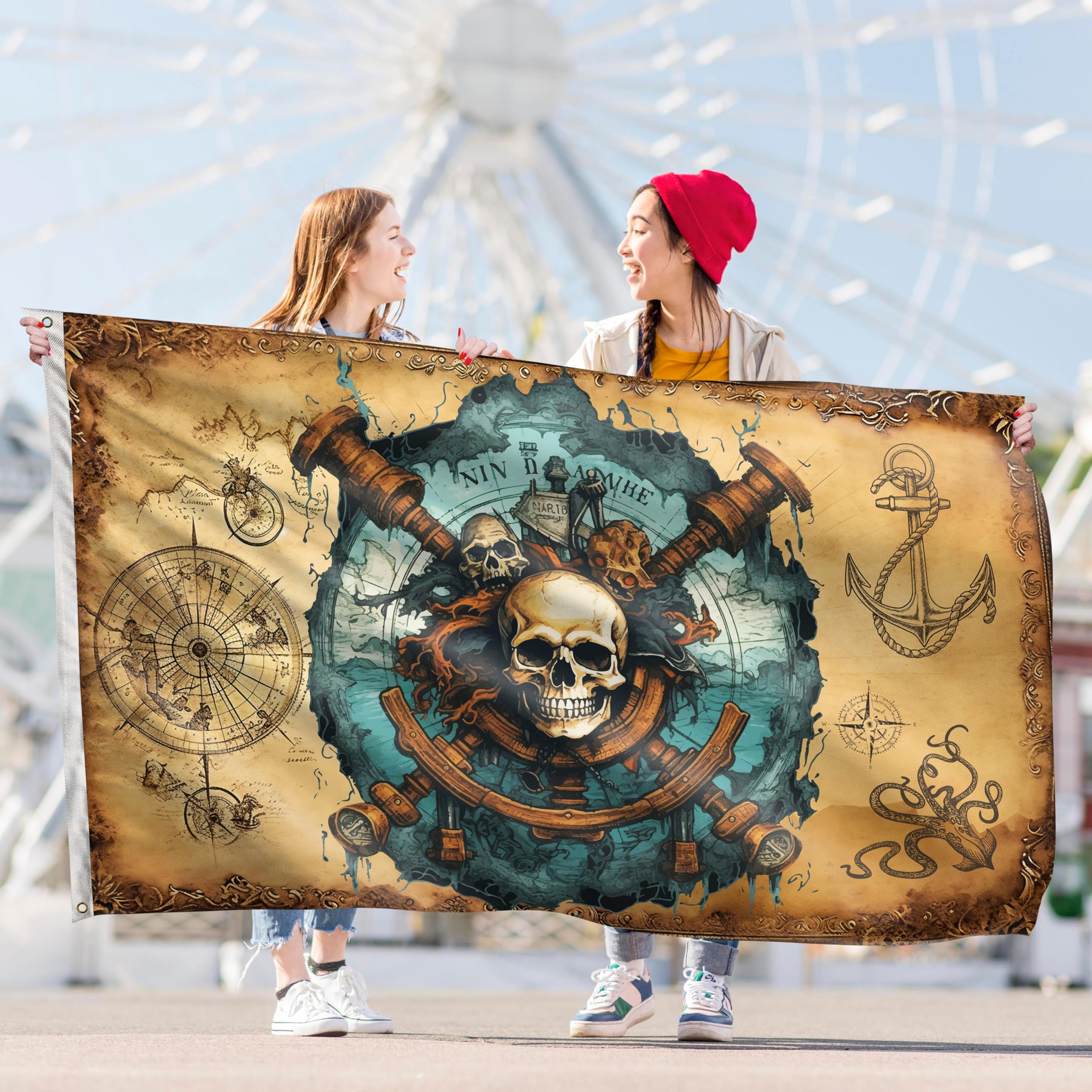Bandiera Dei Pirati 90x150 Cm - Con Occhielli In Ottone, Stampa