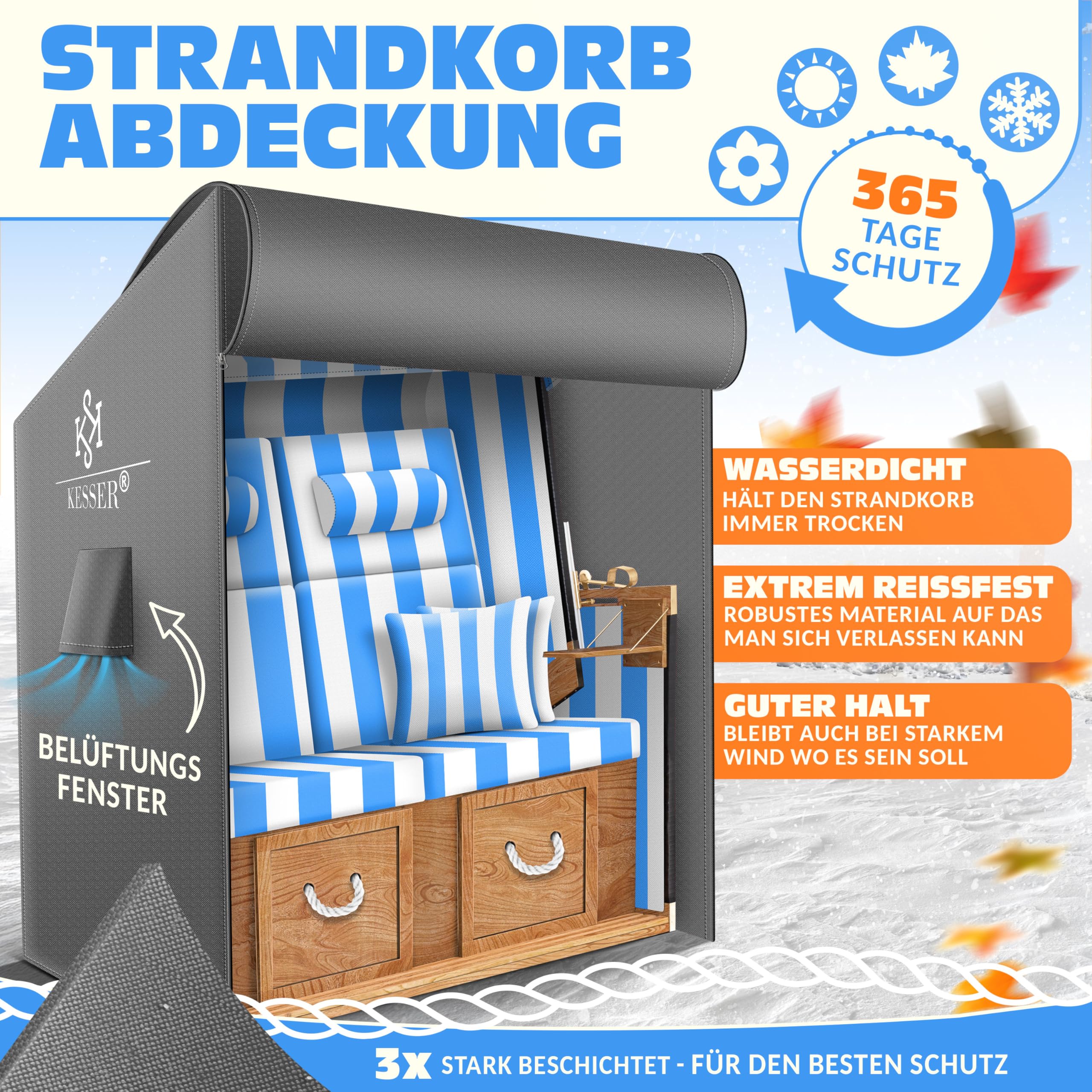 KESSER® Funda protectora premium para sillón de playa con orificios de ventilación, impermeable, resistente al invierno, resistente a los rayos UV, resistente, resistente a desgarros, tejido Oxford