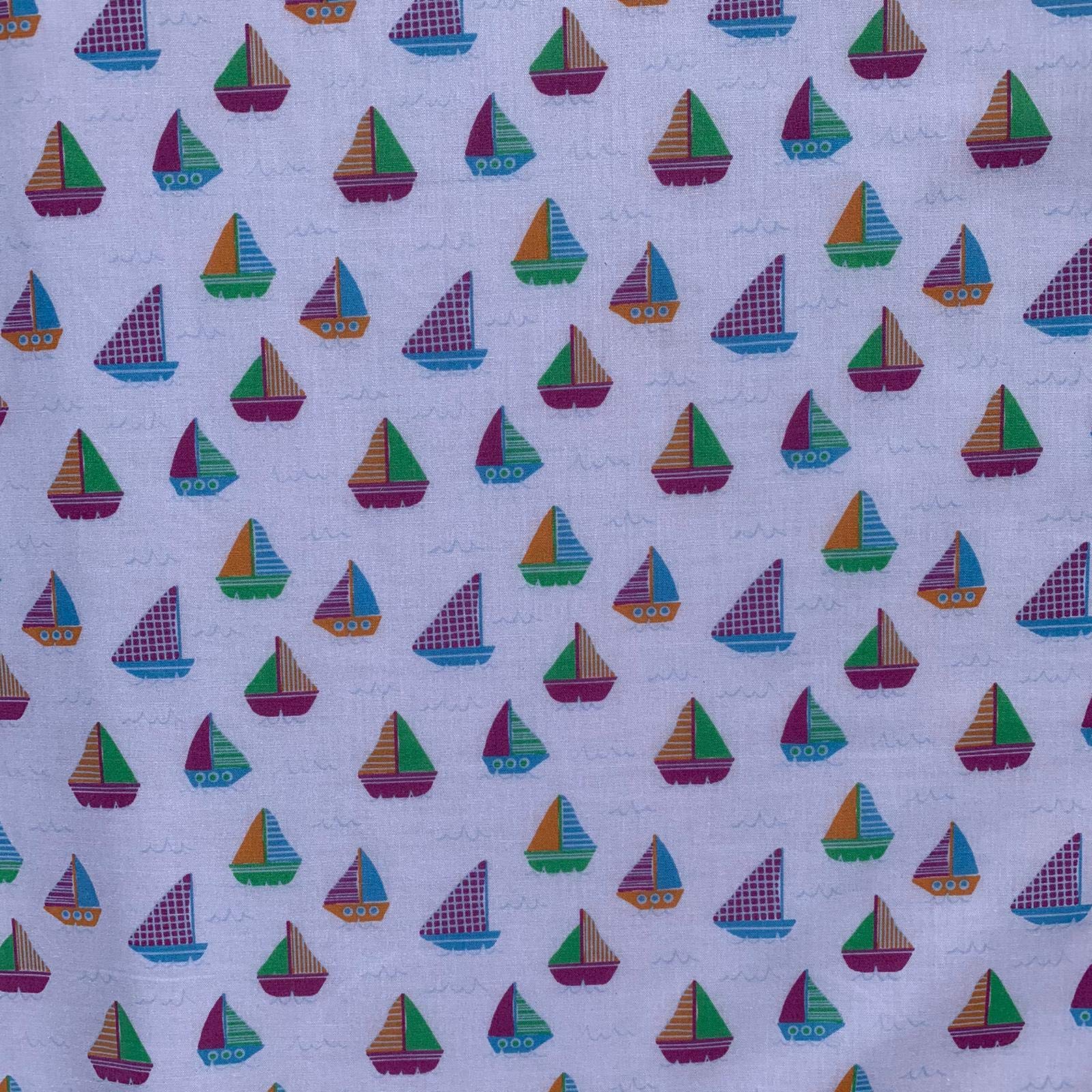 Boats Nautical Design Novelty Poly Cotton Printed Dress Craft Fancy Dress Fabric Material | 45" - 112 cm | Sold Per Half Metre (White)