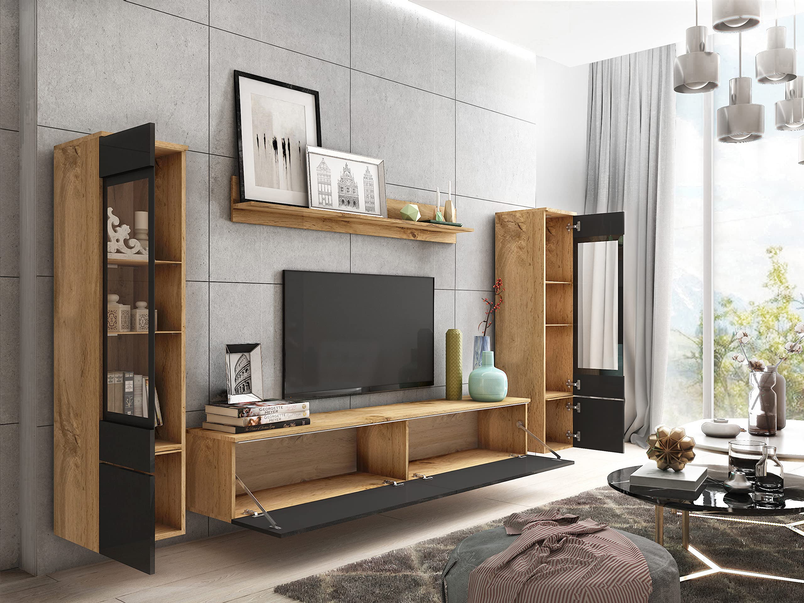 Wohnzimmermöbelset Vera II TV Möbelset Vera II 4-teilig, Moderne Wohnzimmermöbel, Wandschrank, Möbel Wohnzimmer,