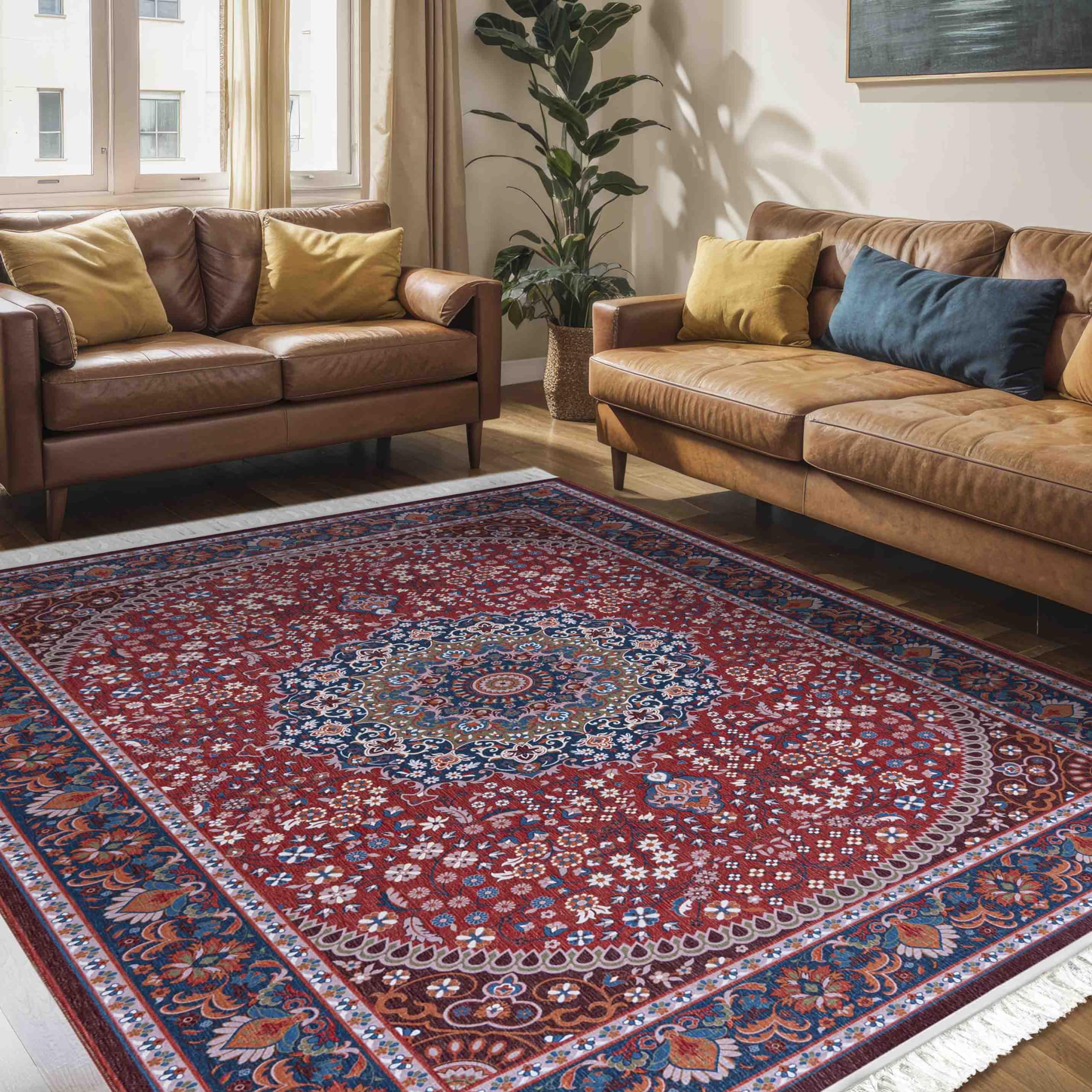 Mazovia Alfombra Tradicional - Lavable, Antideslizante - Diseño Oriental de Salón Pelo Corto - Alfombra de Matrimonio, Dormitorio - Rojo Rojo Burdeos 200 x 300 cm