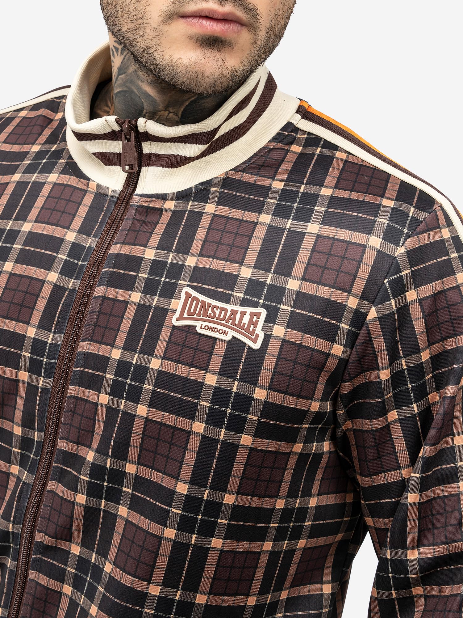 Lonsdale M?ski dres treningowy w?ski krój HEDLEY, br?zowy/ecru/pomara?czowy, XXL, 117638, br?zowy/ecru/pomara?czowy, XXL