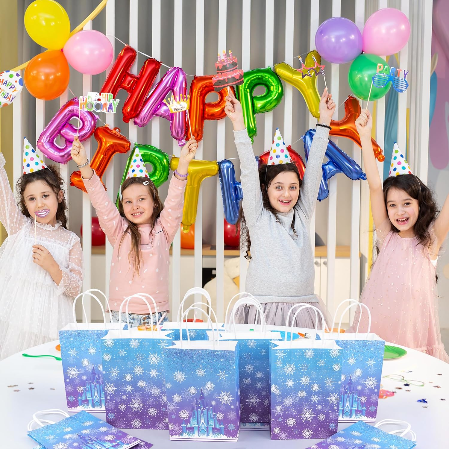 Gretion 16PCS Snowflake Gift Bags, Winter Snowflake Paper Goodie Bags with Handles,Blue Purple Resuable Castle Party Favor Candy Treat Bags for Christmas New Year Birthday Decoration Party Supplies - Image 8