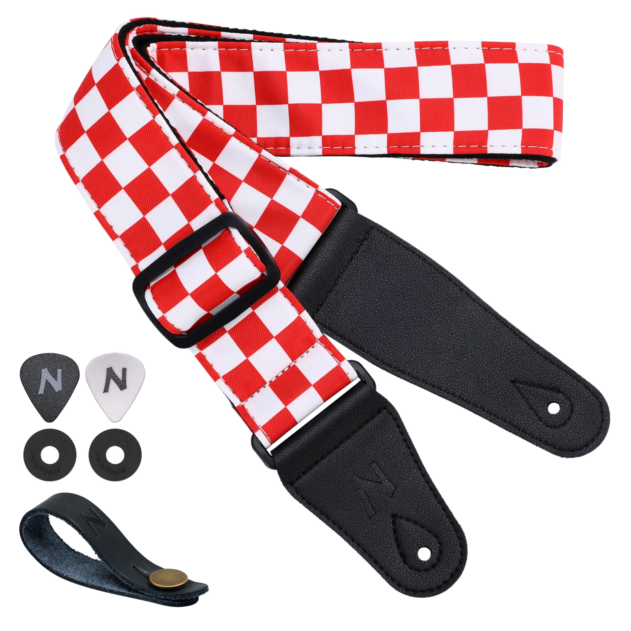 Nefelibata Guitar Strap-2" Wide Double Layer Cotton Original Design Adjustable Guitar Straps with Long Leather Ends for Bass Electric & Acoustic