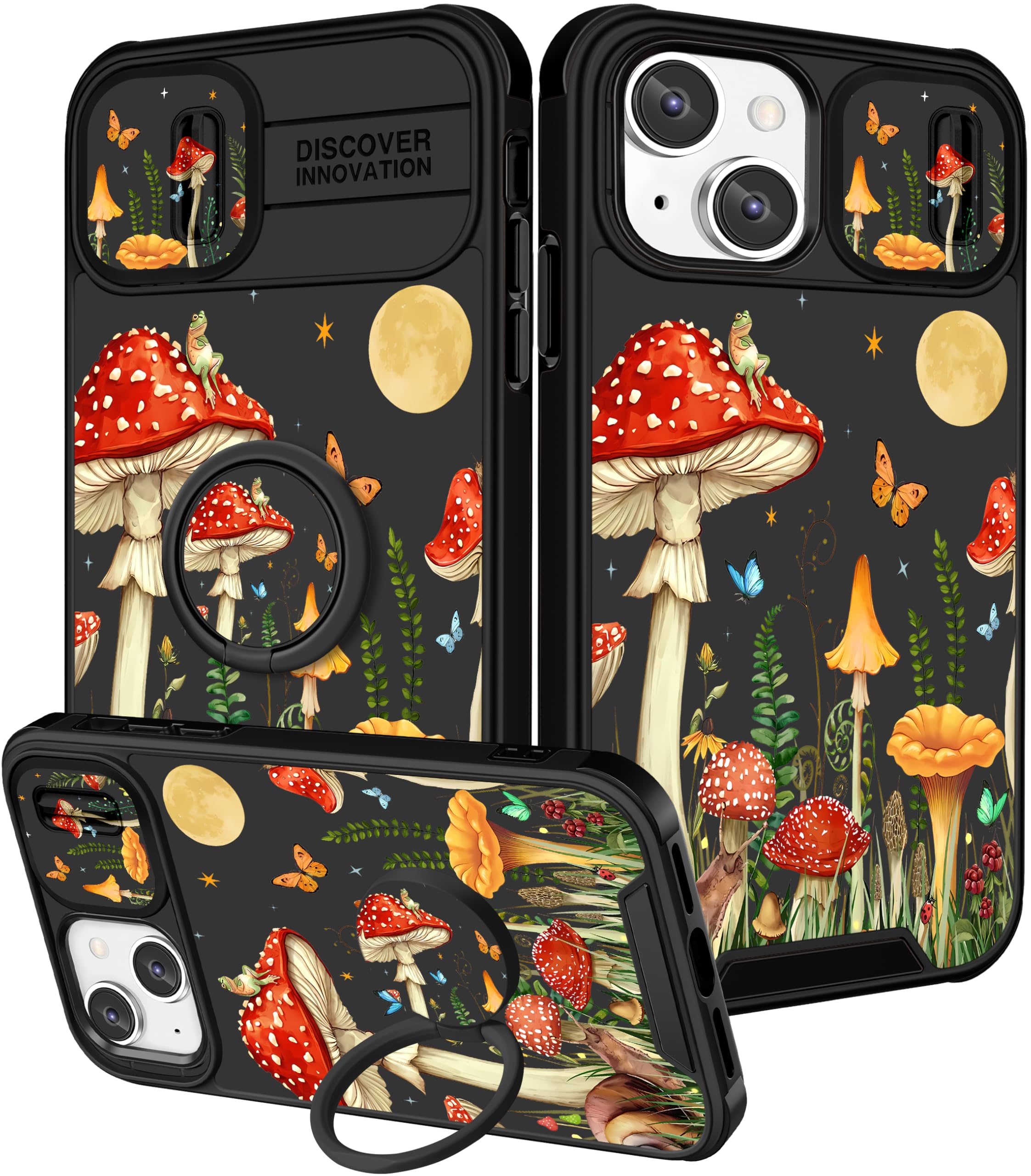 Funermei for iPhone 14/for iPhone 15 Plus Case - Women Girls Cute Phone Cover Girly Pretty Aesthetic Mushroom Plant Unique Design with Camera Cover Funda for Apple for iPhone 14/for iPhone 15 Plus