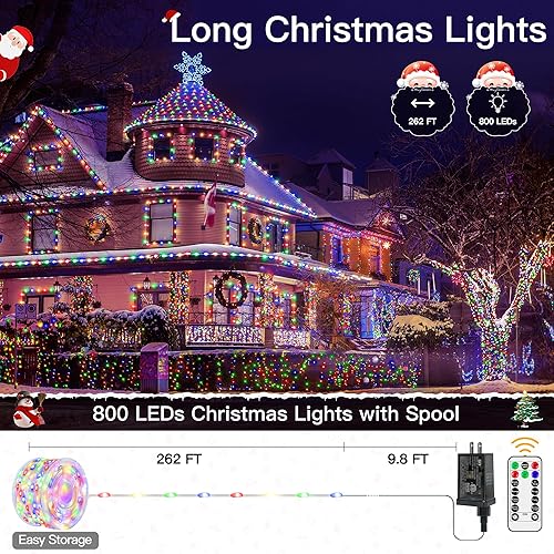 Miniatura 2 de Luz de Navidad para exteriores, 262 pies, 800 LED, IP67, impermeable, 8 modos, luces de Navidad enchufables, tira de luces con control remoto, luces