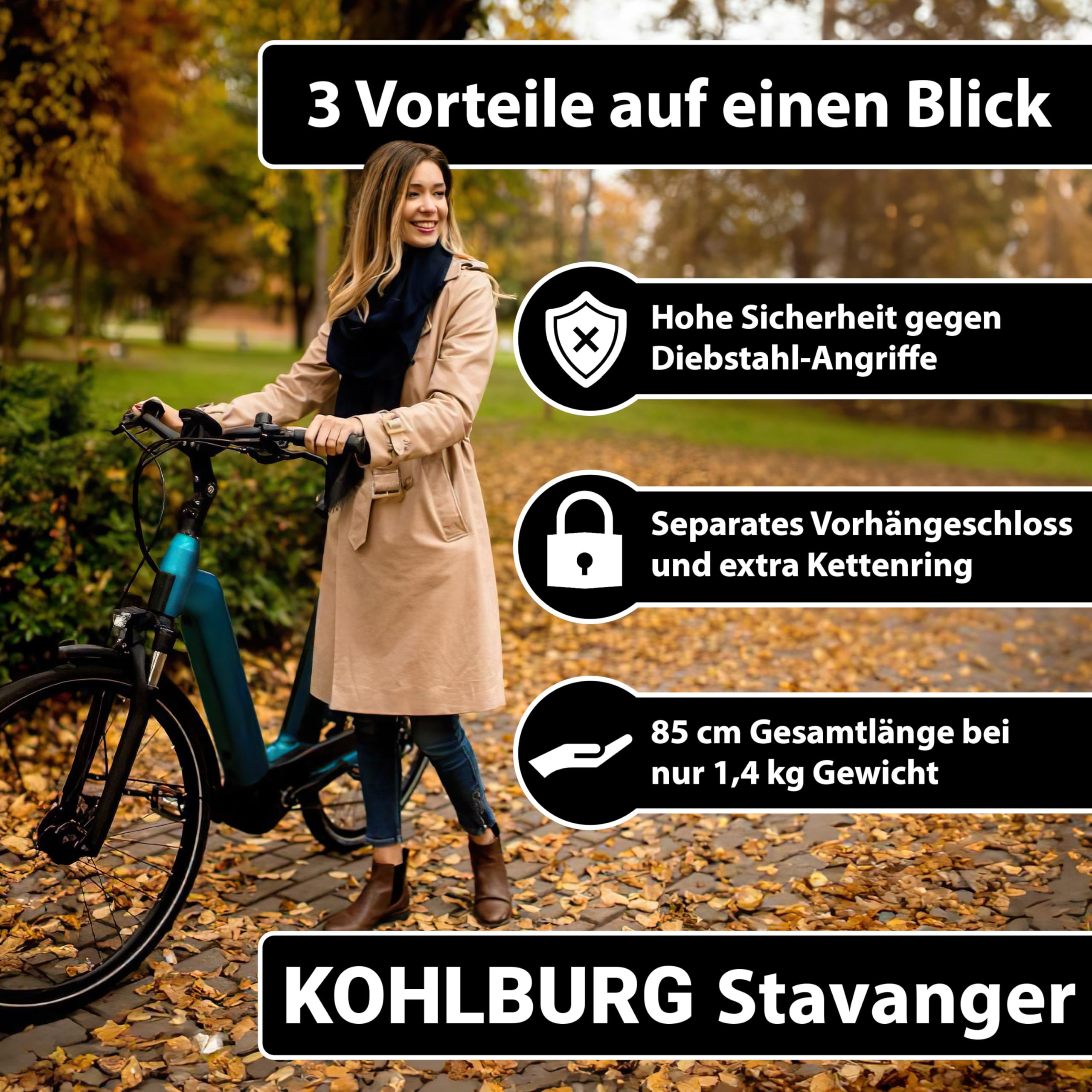 KOHLBURG Lucchetto a catena sicuro [7 mm di spessore in acciaio al titanio, con anello extra, lunghezza 85 cm, lucchetto per bicicletta con serratura extra con chiave [4 x] come lucchetto per