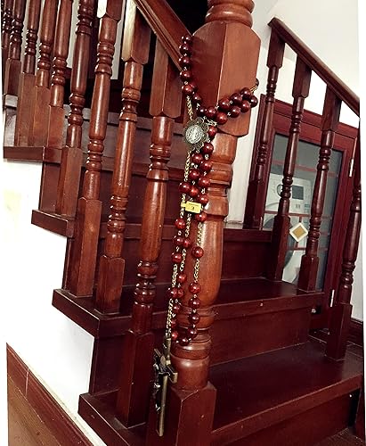 Miniatura 2 de elegantmedical Rosario de pared de madera de palisandro rojo grande de 0.787 in, Crucifijo de San Benito, Crucifijo boscoso, regalos católicos