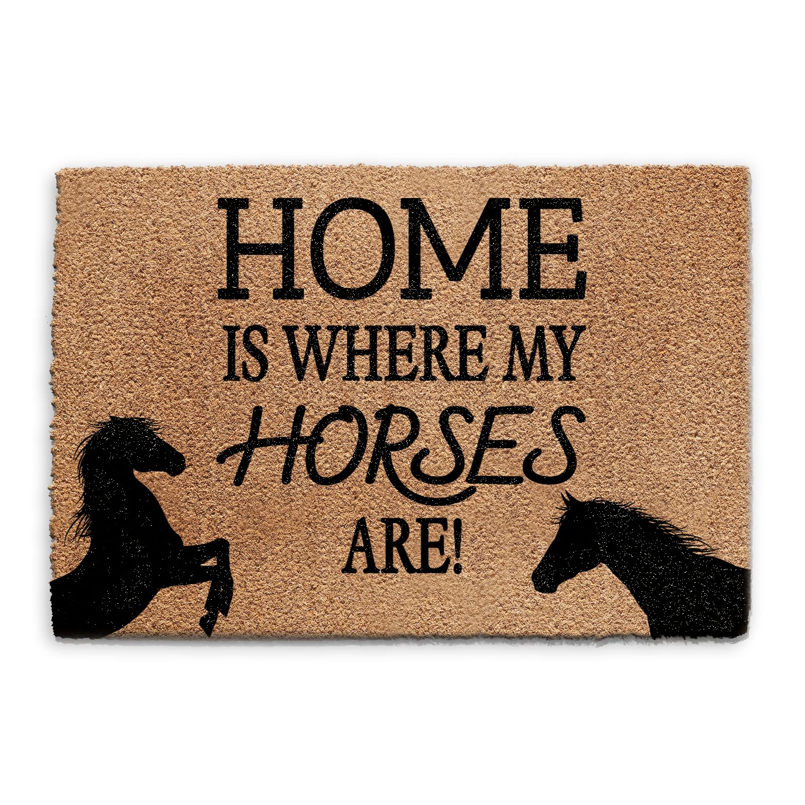 Hairyworm Horse Doormat (40cm x 60cm) Small, Home is Where My Horses Are Front Door Mat, Coconut Core Fibre Heavy Duty Mat, Rug, Indoor Natural Coir Mat, Regular