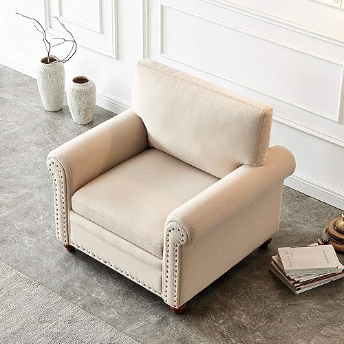 Miniatura 13 de Lestar Sofá de tela de 3 plazas, sofás tapizados modernos de 3 plazas con clavos y reposabrazos (beige) Beige,Gris