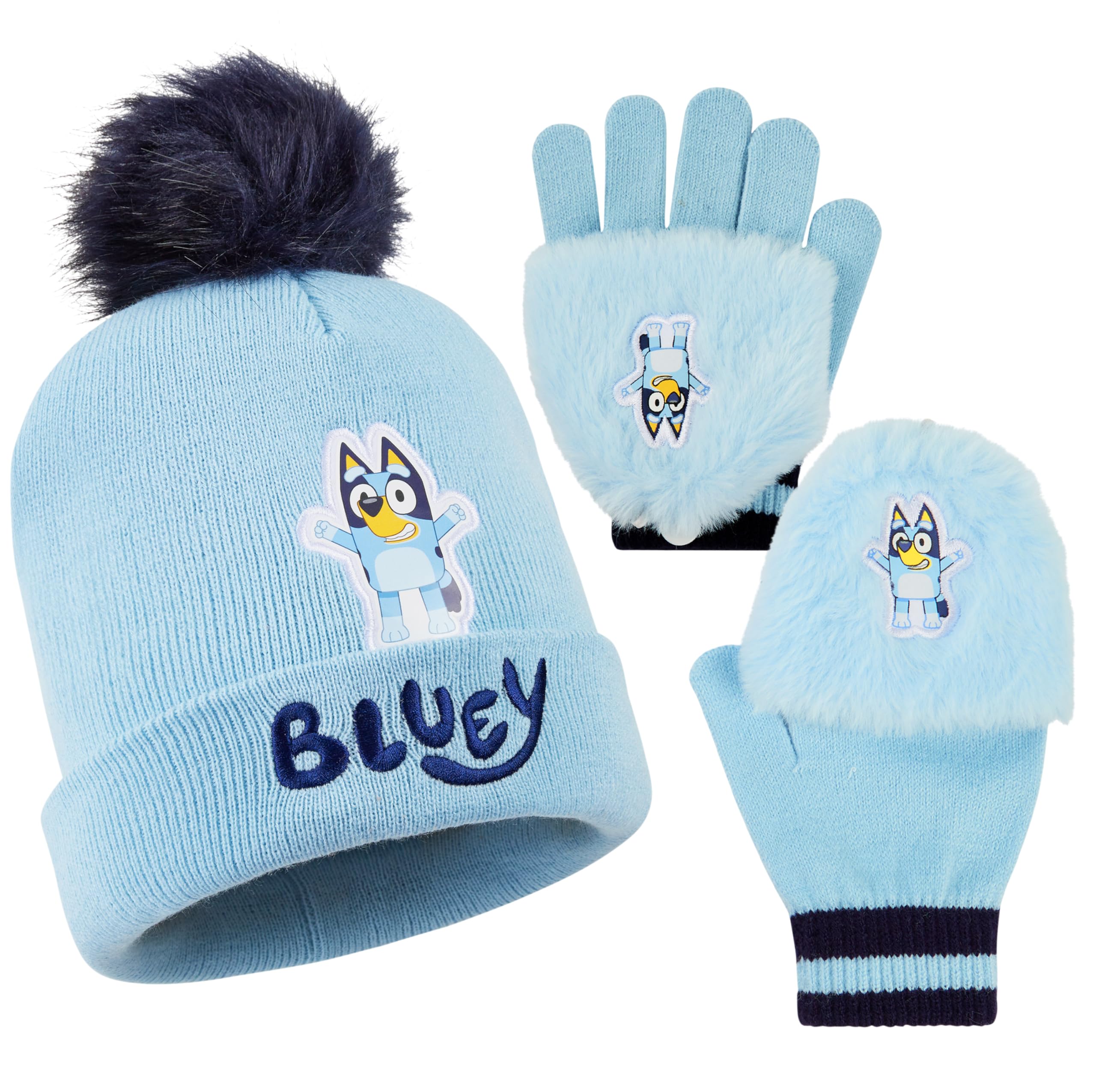 Bluey Girls Hat and Gloves Set - Kids Winter Accessories with Beanie & Scarf Options