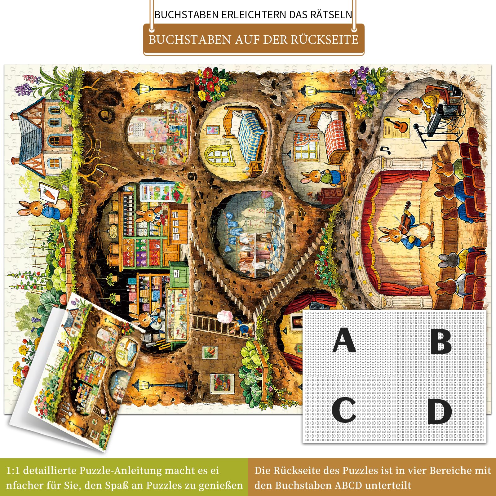 HUADADA Puzzle 1000 elementów - puzzle 1000 elementów dla dorosłych - rodzinne puzzle interaktywne prezent - temat: królik