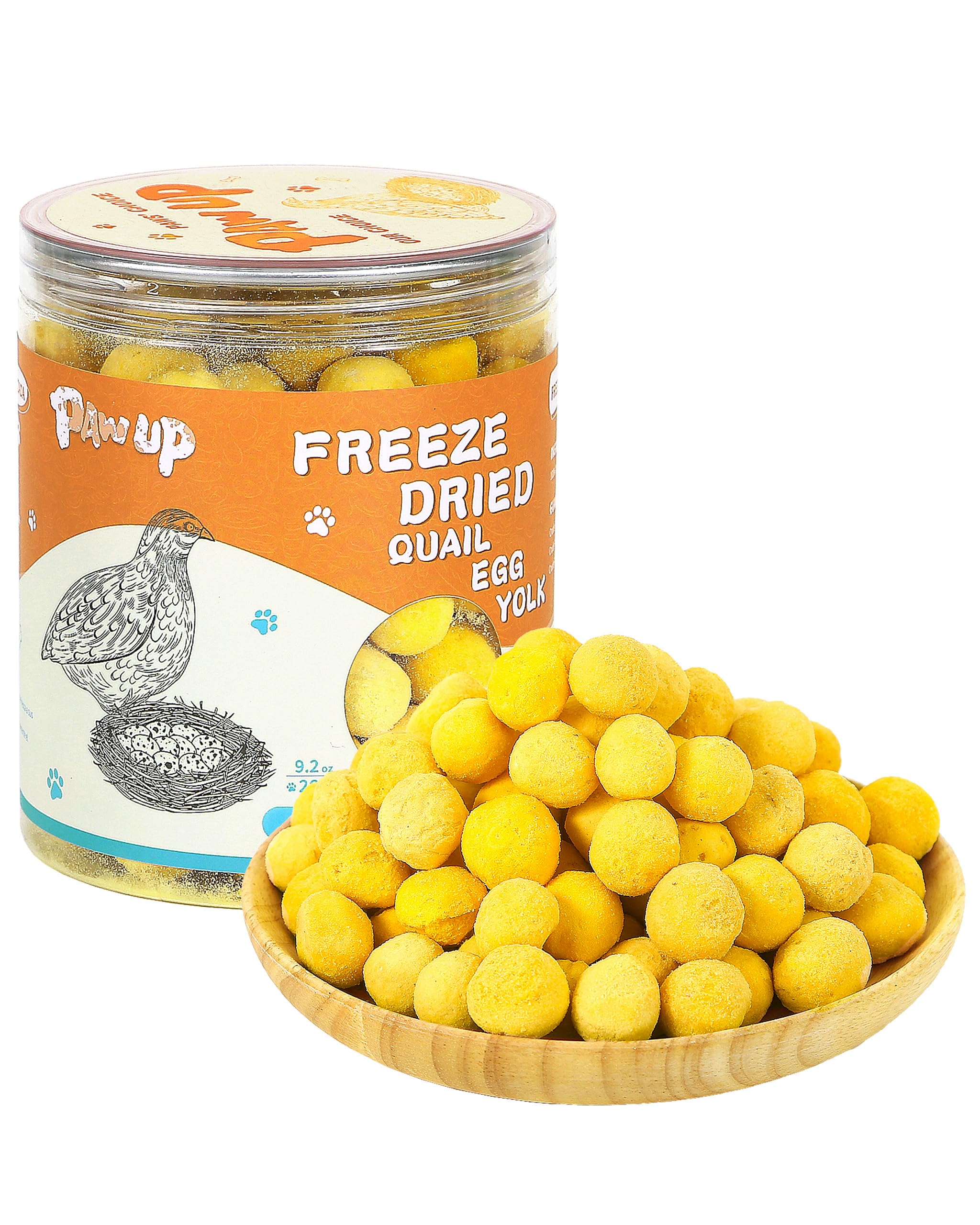 PAWUPFreeze Dried Cat & Dog Treats, Natural Quail Egg Yolk, Single Ingredient, High-Protein Pet Snacks for Skin & Coat Health, No Artificial Additives, 9.2 oz