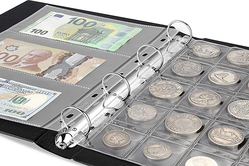 Miniatura 3 de MUDOR Carpeta clásica de mapa de 4 anillos, álbumes vacíos para sellos, documentos, monedas, carpetas clásicas de billetes (negro)