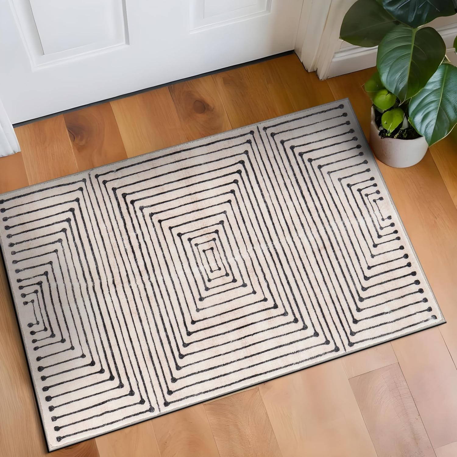 Rugshop Marbella Bohemian Stripes Washable Non Slip Area Rug 2' x 3' Beige Beige 2' x 3' (Rectangular)